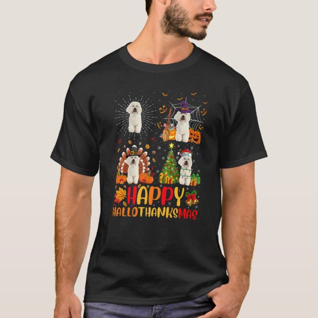 Camiseta Halloween Navidad  Perro Bichon Frise Hallothanksm (Anverso)
