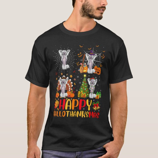 Camiseta Halloween Navidad   Perro Crestado Chino Hallotha (Anverso)