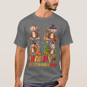 Camiseta Halloween Navidades de Acción de Gracias Monkey Ha