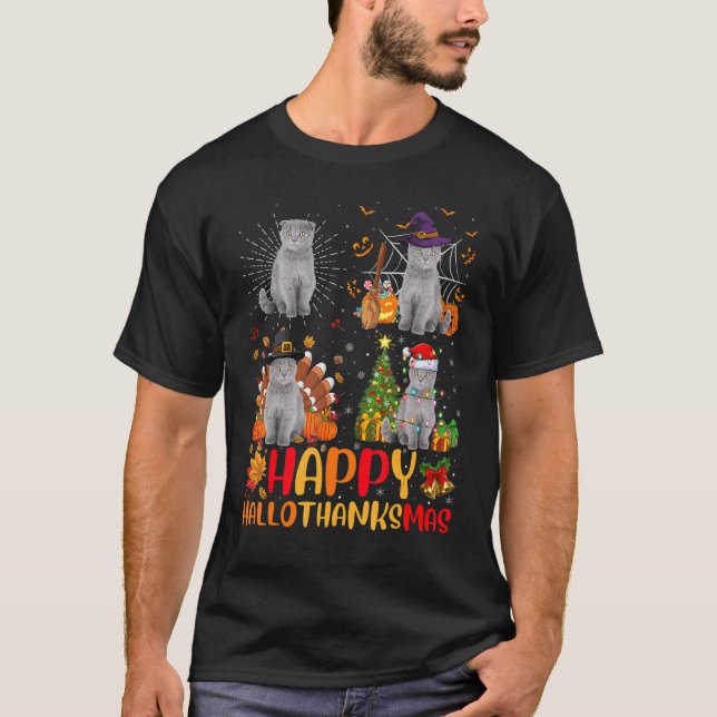 Camiseta Halloween Navidades Scottish Fold Cat Hallogracias (Anverso)