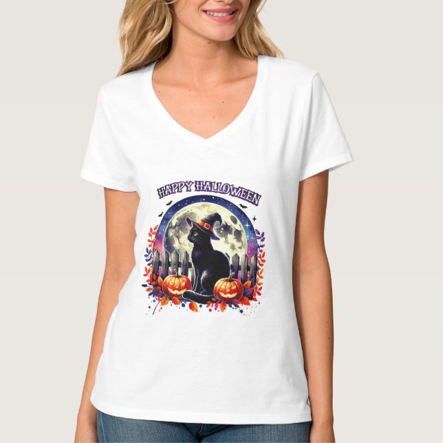 Camiseta "Halloween Night Magic" Black Cat Shirt (Anverso)