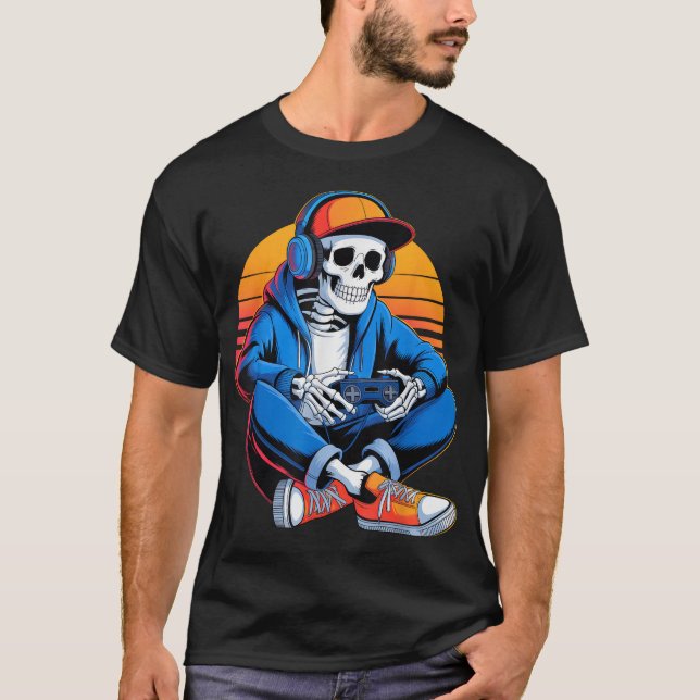 Camiseta Halloween Niños hombres esqueletos video juegos (Anverso)