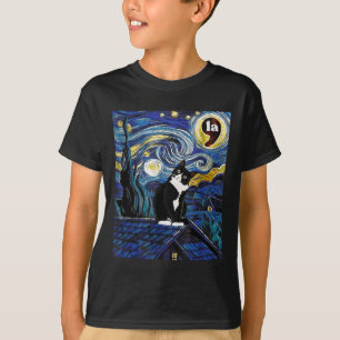 Camiseta Halloween Noche estrellada Tuxedo Cat Comma La Kam