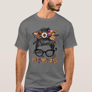 Camiseta Halloween Optometrist Costume Messy Bun Hair Mujer