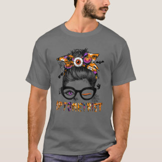 Camiseta Halloween Optometrist Costume Messy Bun Hair Mujer