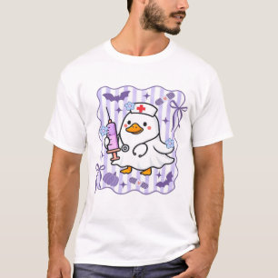Camiseta Halloween Otoño Morado Coquette Ganso Enfermera Es