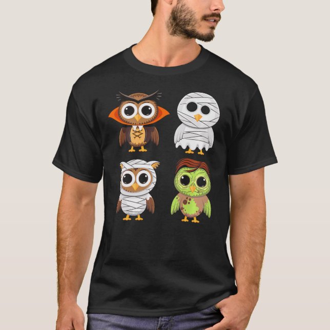 Camiseta Halloween Owl Ghost Vampire Mummy Trick Or Treat (Anverso)