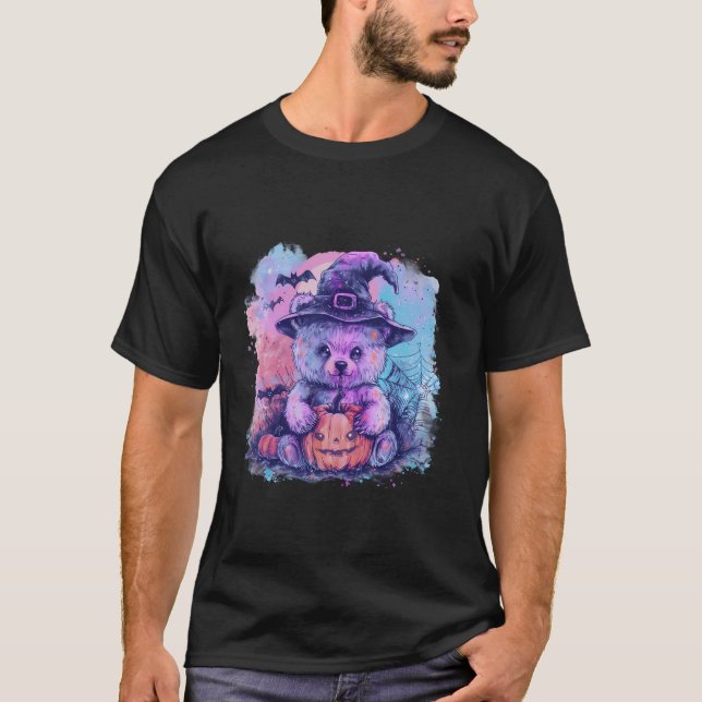 Camiseta Halloween Panda Gorra de Brujas de oso Calabaza de (Anverso)