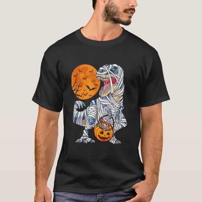 Camiseta Halloween Para Los Niños Dinosaurios Rex Mummy Cal (Anverso)