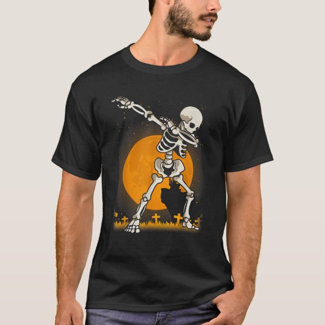 Camiseta Halloween Para Niños Chica Dabbing Skeleton Costo (Anverso)