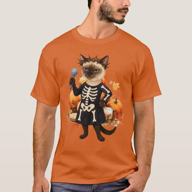 Camiseta Halloween Party by Siamese Cat with Pumpkin (Anverso)
