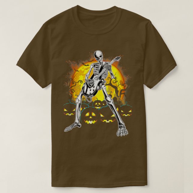 Camiseta Halloween Party Skeleton Playing Guitar Pumpkin Me (Diseño del anverso)