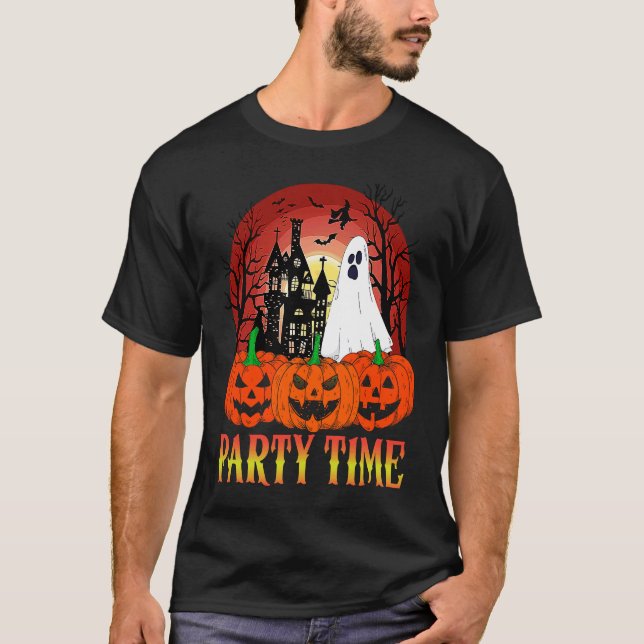 Camiseta Halloween Party Time  Ghost Pumpkin Haunted House  (Anverso)