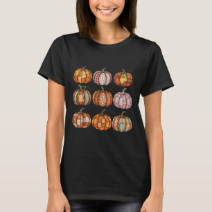 Camiseta Halloween Patchwork Calabaza estética de caída