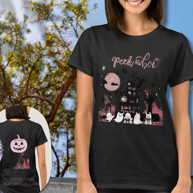 Camiseta Halloween "Peek a Boo" personalizado, mamá por ven (Personalized Peek a Boo Mommy-to-Be Halloween T-Shirt)