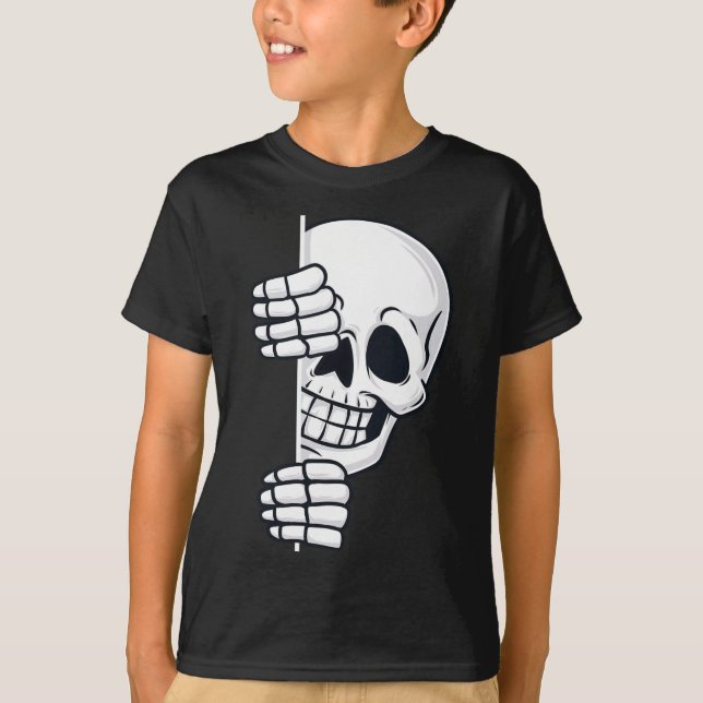 Camiseta Halloween Peeking Skeleton Niños asustados Chicas (Anverso)