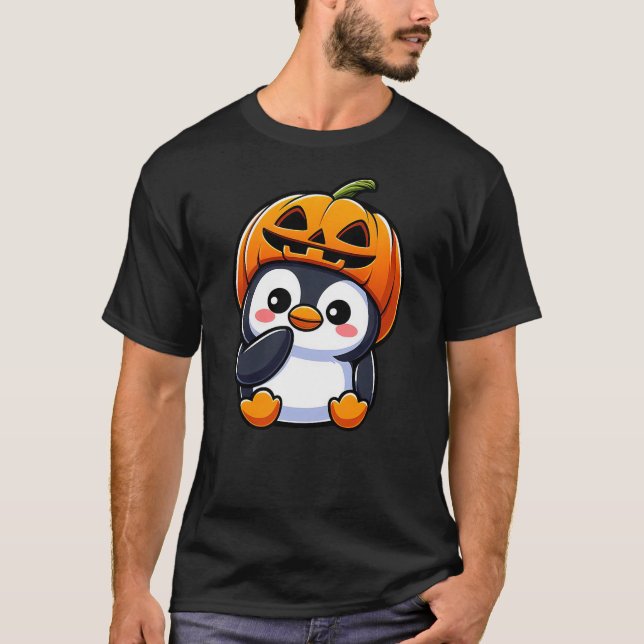 Camiseta Halloween Penguin Pumpkin Hat (Anverso)