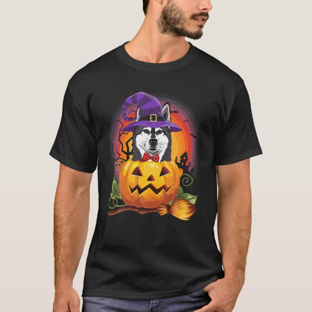 Camiseta Halloween Perro de la Calabaza de Brujas Siberiana (Anverso)