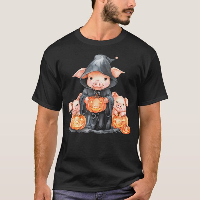 Camiseta Halloween Pig Witchcraft Ghost Scary Pumpkin Trick (Anverso)