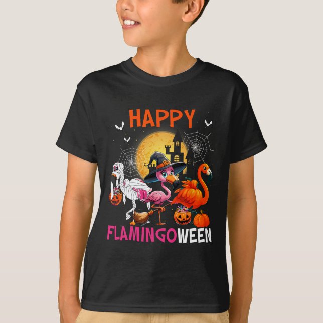Camiseta Halloween Pink Flamingo Costume Skeleton Bruja (Anverso)