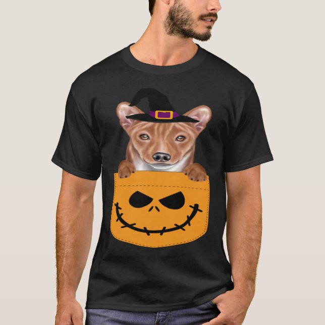 Camiseta Halloween Pocket Basenji Scary Jack O Lantern (Anverso)