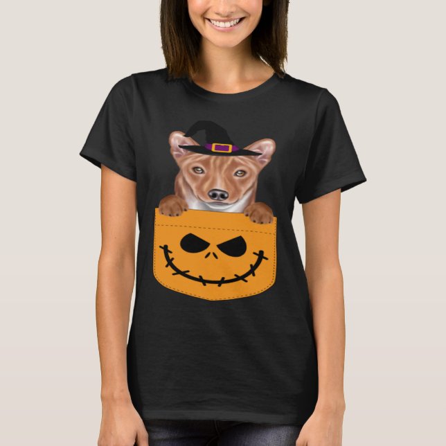 Camiseta Halloween Pocket Basenji Scary Jack O Lantern (Anverso)