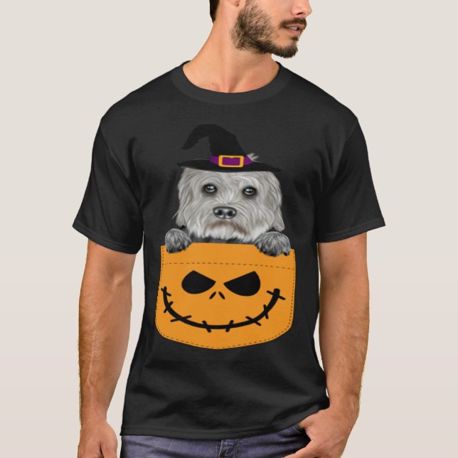 Camiseta Halloween Pocket Dandie Dinmont Terrier Scary Jack (Anverso)