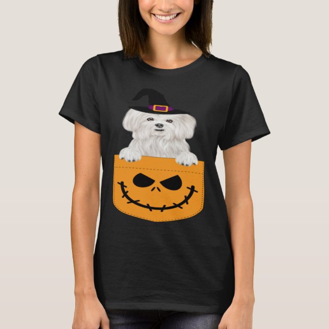 Camiseta Halloween Pocket Maltese Scary Jack O Lantern (Anverso)