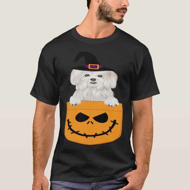 Camiseta Halloween Pocket Maltese Scary Jack O Lantern (Anverso)