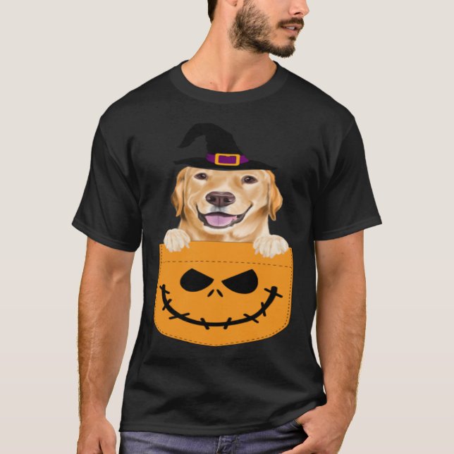 Camiseta Halloween Pocket Yellow Labrador Retriever Jack O  (Anverso)