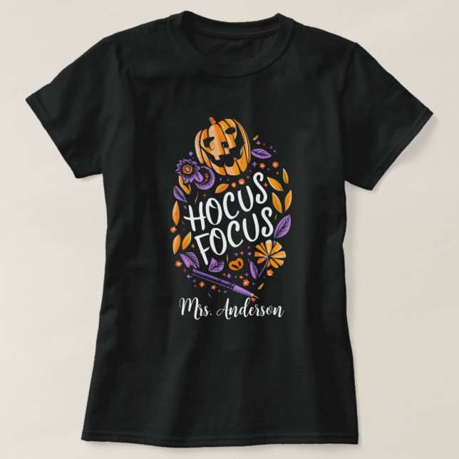 Camiseta Halloween, profesor personalizado de 'Hocus Focus' (Diseño del anverso)
