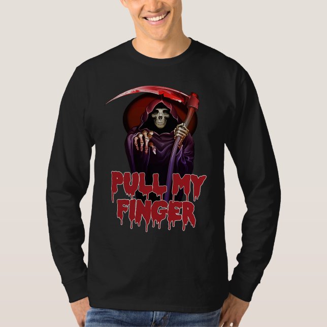 Camiseta Halloween Pull My Finger Grim Reaper Death Party (Anverso)
