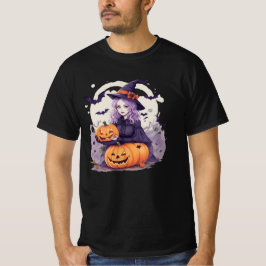 Camiseta halloween pumpkin and halloween witch bats