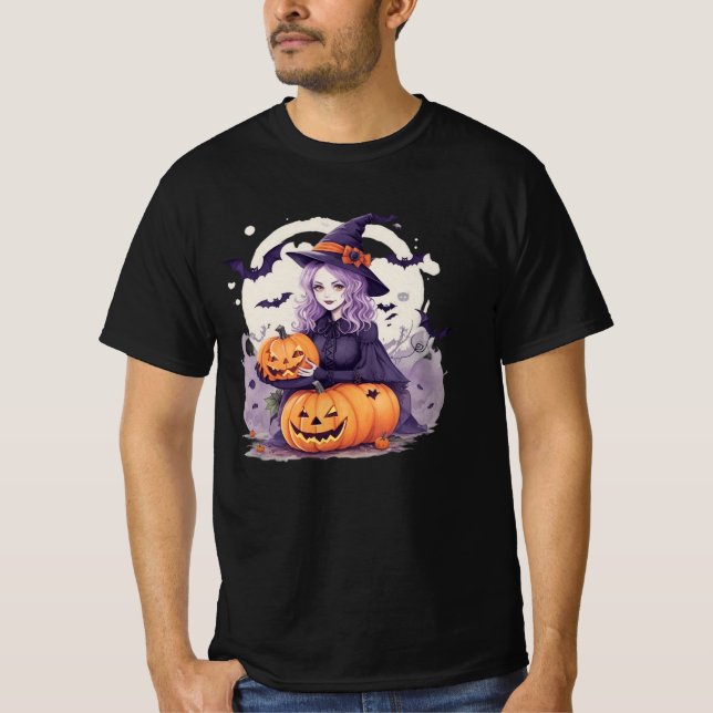Camiseta halloween pumpkin and halloween witch bats (Anverso)