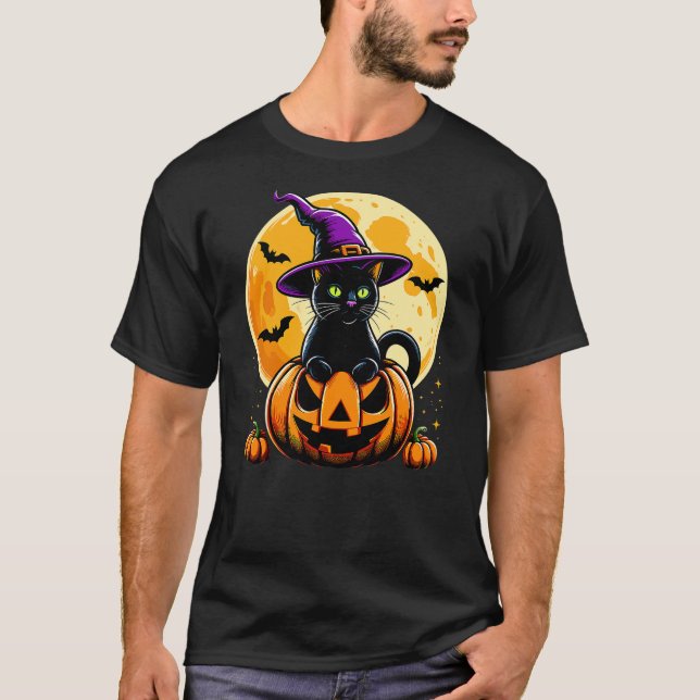Camiseta Halloween Pumpkin Black Cat (Anverso)