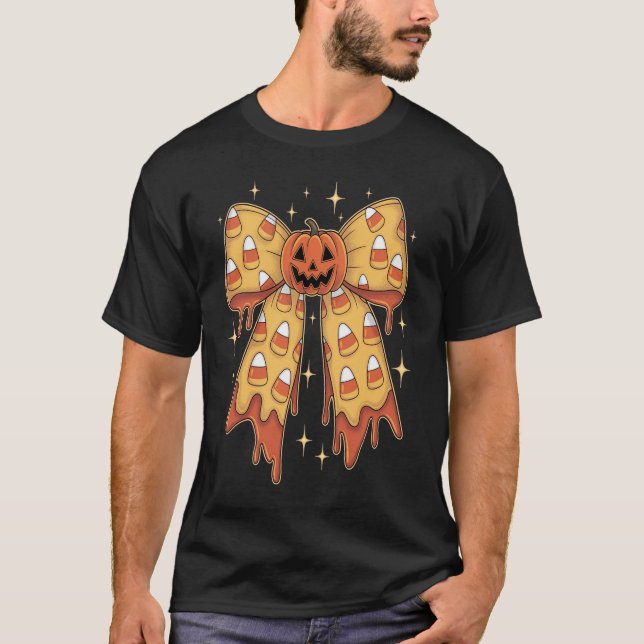 Camiseta Halloween Pumpkin Bow Candy Corn (Anverso)
