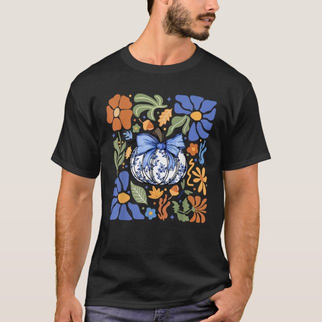 Camiseta Halloween Pumpkin Chinoiserie Blue White Florals P (Anverso)