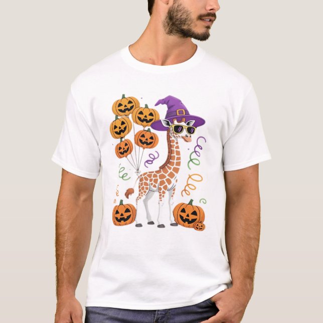Camiseta Halloween Pumpkin Cute Giraffe Zoo Animal Essentia (Anverso)