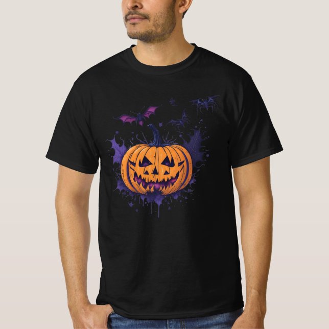 Camiseta halloween pumpkin decorated with spiders (Anverso)