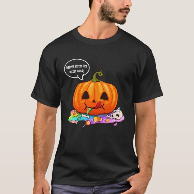 Camiseta Halloween pumpkin eats unicorn skeleton candy (Anverso)