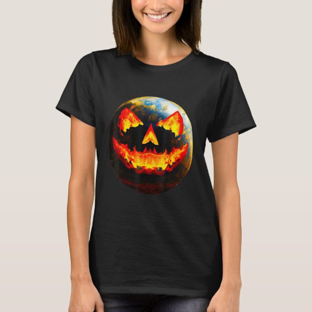 Camiseta Halloween Pumpkin Jackoantern Spooky face Earth fr (Anverso)