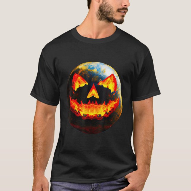Camiseta Halloween Pumpkin Jackoantern Spooky face Earth fr (Anverso)