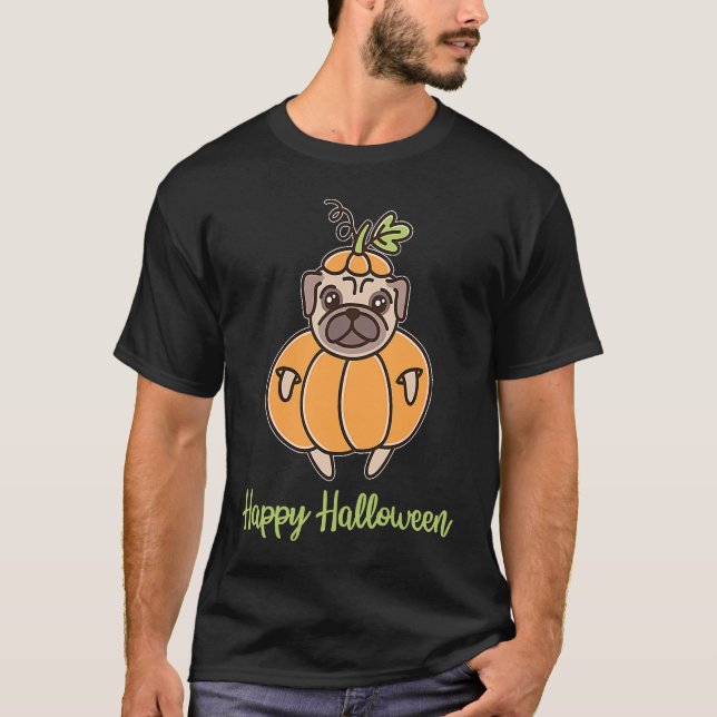 Camiseta Halloween Pumpkin Pug for Girls Boy and Women (Anverso)