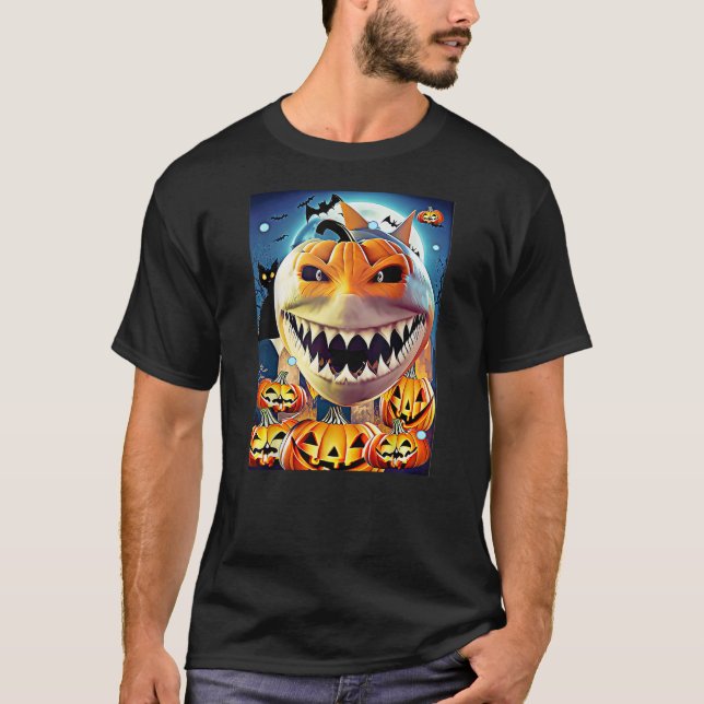 Camiseta Halloween Pumpkin Shark Bite Animal Costume (Anverso)