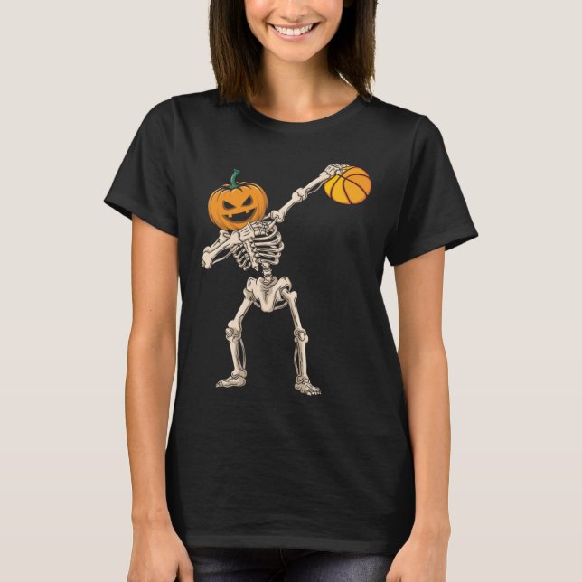 Camiseta Halloween Pumpkin Skeleton Basketball Dabbing (Anverso)