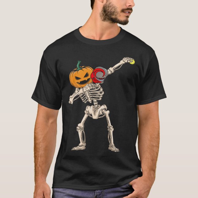 Camiseta Halloween Pumpkin Skeleton Pickleball Dabbing (Anverso)