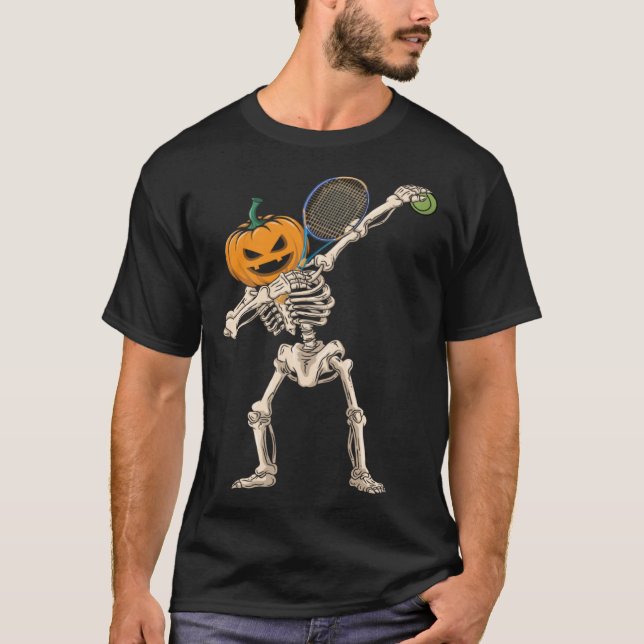Camiseta Halloween Pumpkin Skeleton Tennis Dabbing (Anverso)