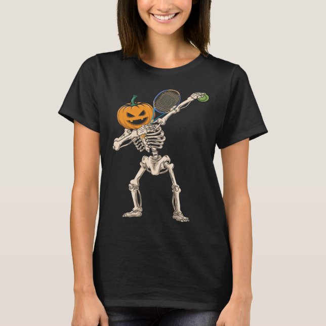 Camiseta Halloween Pumpkin Skeleton Tennis Dabbing (Anverso)