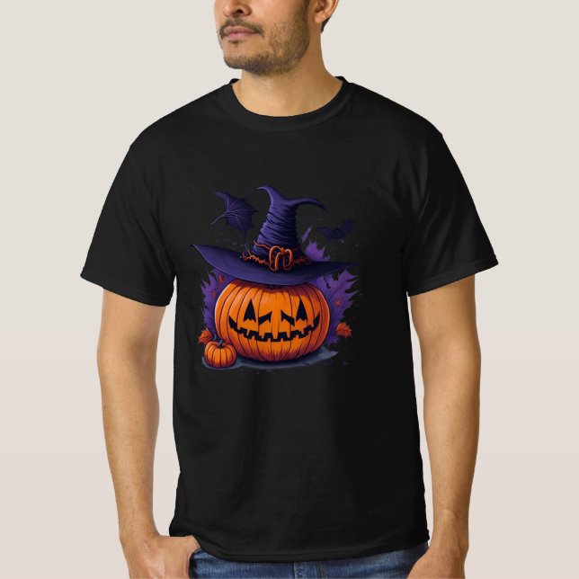 Camiseta halloween pumpkin with a witch hat (Anverso)