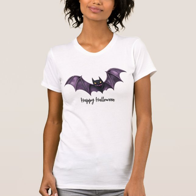 Camiseta Halloween Purple Black Bats espantó a Scary (Anverso)